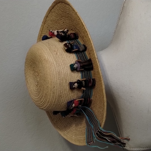 Hand Stitched Hat Band on Pine Needle Sun Hat With Tiny People - Picture 2 of 9